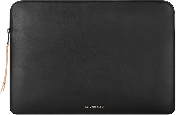 Comfyable Slim Protective Laptop Sleeve 15 Inch 14 Inch, PU Leather Bag Compatible with 15" MacBook Air (Snug Fit) M4 2025 & 14" MacBook Pro M4 (Loose Fit), Computer Case for Mac, Black