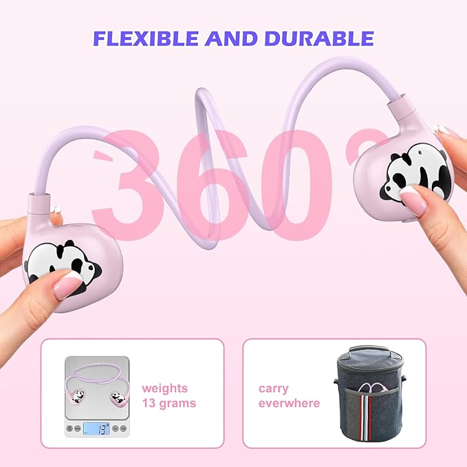 Kids Headphones Wireless, Safe 85db Volume Limit, Latest Bluetooth V5.4, Open Ear Headphones with Mic for School Tablet Car Trip Flight, Cute Panda Earphones for Boys and Girls