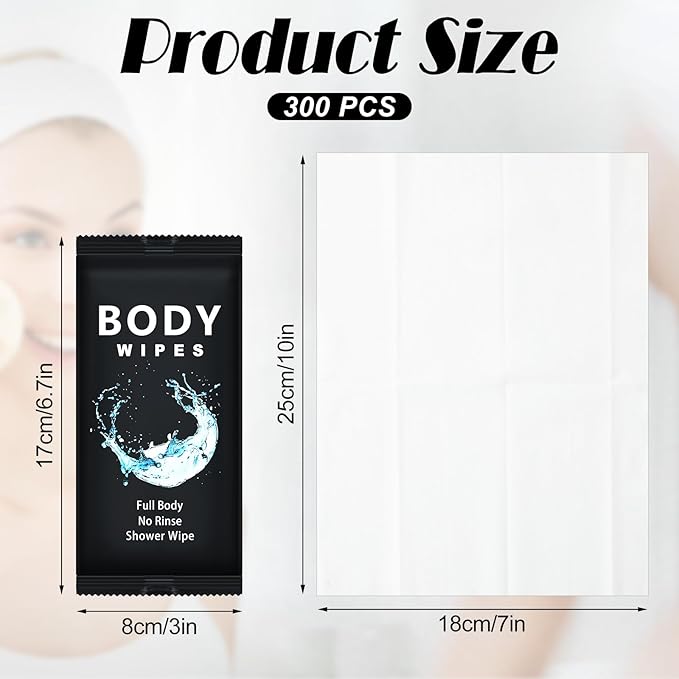 Treela 300 Pcs Bulk Deodorant Large Body Wipes Individually Wrapped Wet Wipes Travel Size for Adults Shower for Homeless Supplies Hygiene Personal Cleansing for Hiking Gym(7.09" X 9.84",Black)