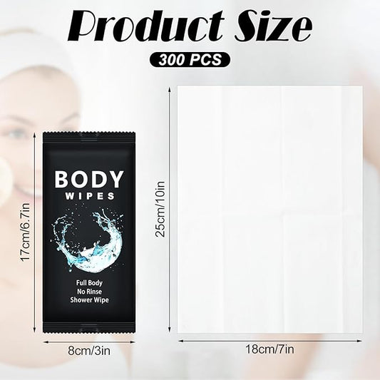 Treela 300 Pcs Bulk Deodorant Large Body Wipes Individually Wrapped Wet Wipes Travel Size for Adults Shower for Homeless Supplies Hygiene Personal Cleansing for Hiking Gym(7.09" X 9.84",Black)