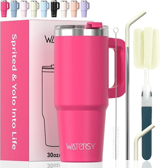 20 oz Tumbler with Handle,Tumbler with Lid and Straw,Double Wall Insulated Cup Stainless Steel Travel Mug(Cold for 34 Hours),Water Bottle for Iced Tea,Coffee,Cold Beverages(Gloss Pink)