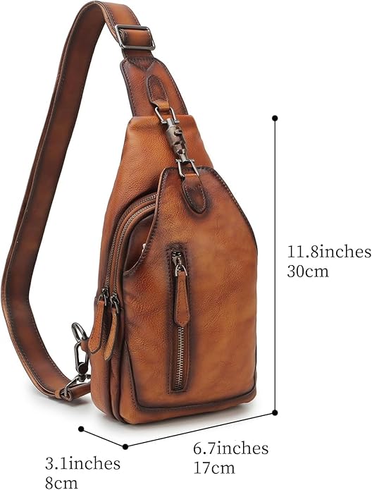 Genuine Leather Sling Bag for Men and Women Chest Pack Purse Crossbody Shoulder Bag Sling Backpack