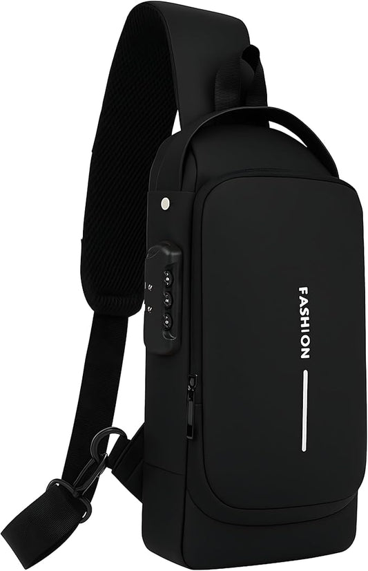 Unisex Anti-Theft Sling Bag with USB Port, Water-Resistant Crossbody Chest Backpack for Travel & Work