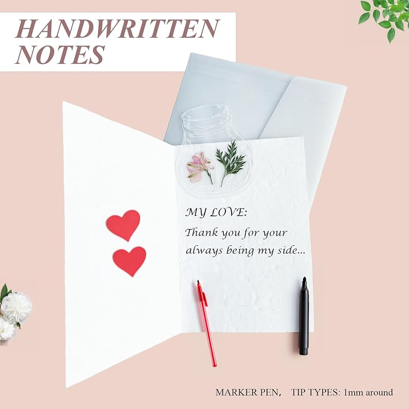 Handmade Real Flower Greeting Card with Transparent Envelopes, 4 * 6 inches, Minimalist Design, Perfect for Business, Weddings, Baby Showers,Birthday, Graduations & Thank you & Holiday & Gift