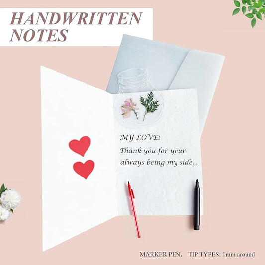 Handmade Real Flower Greeting Card with Transparent Envelopes, 4 * 6 inches, Minimalist Design, Perfect for Business, Weddings, Baby Showers,Birthday, Graduations & Thank you & Holiday & Gift