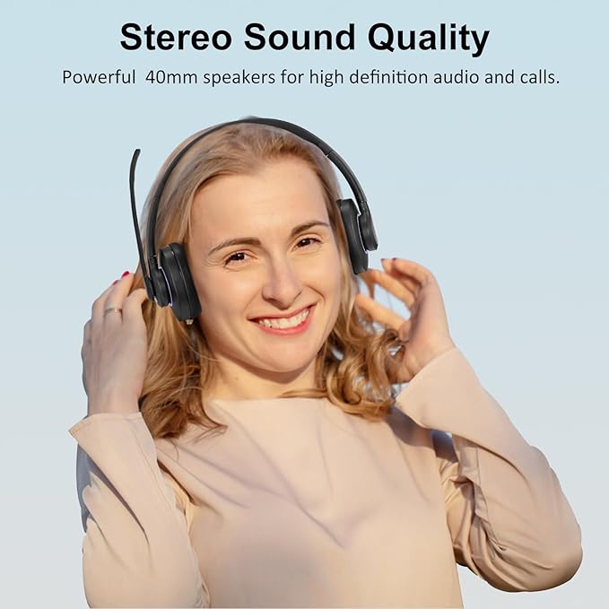 Bluetooth Headset with Noise Cancelling Microphone & Mic Mute, 30H+ Talking Time Wireless Headset V5.1 Bluetooth Headphone for Work/Ms Teams/Zoom/Cell Phone/Laptop/Call Center/Office/Home
