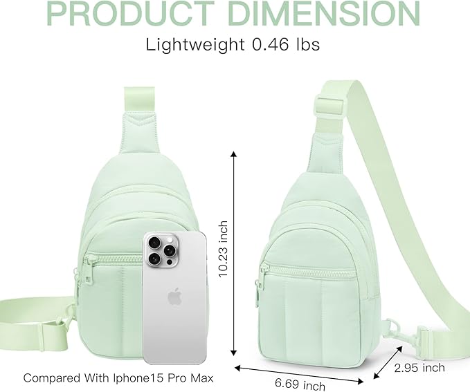 Quilted Puffer Crossbody Bags for Women Small Puffy Sling Bag Lightweight Cross Body Bubble Purse Shoulder Bag for Travel (Light Green)