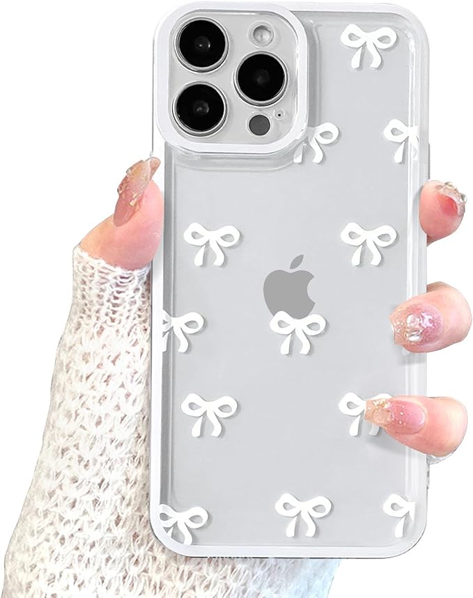 EYZUTAK Case for iPhone 11 Pro Max, Clear Cute Ribbon Bowknot Pattern Aesthetic Transparent Phone Case Raised Camera Protection Stylish Slim Soft Durable TPU Protective Cover for Women Girls - White