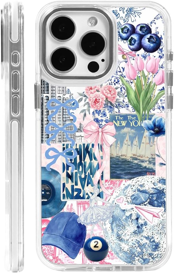 DAIZAG Case for iPhone 13, [Compatible with MagSafe],Phone Case for Women Girls Magnetic Clear Cover,Collage Tulip Lotus Flower Bow Blue