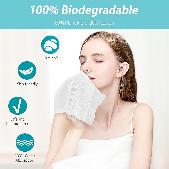 200 Count 4 PACK Disposable Face Towel, Large Size 10"X 12", Disposable Face Cloths, 100% Biodegradable Towel, Skin Soft and Thick for Washing Face
