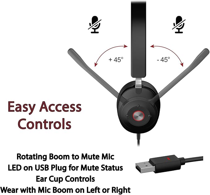 Cyber Acoustics CA Essential USB Headset (HS-2000) – Professional Headset for Calls & Music, All-Day Comfort, Integrated Ear Cup Controls, Optimized for UC Platforms