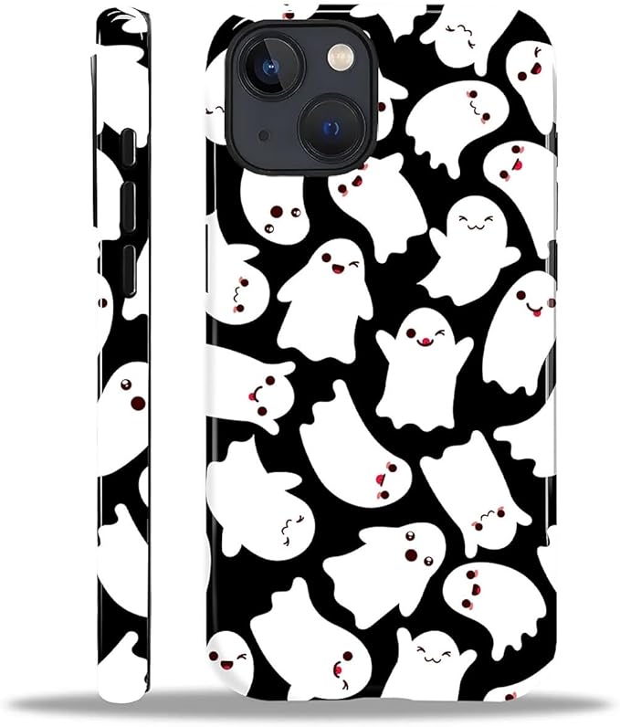 Case for iPhone 15 Case,Halloween Ghosts Bats Design - Hybrid Dual Protection Silicone + Hard PC Shockproof Full Body Cover Slim Anti-Scratch Protective Case for Men Women
