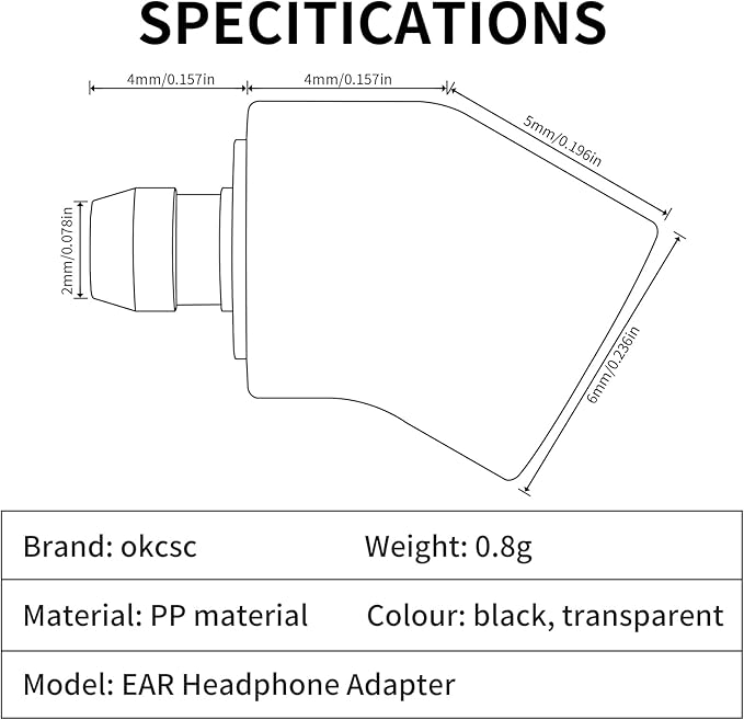 okcsc Ear Male to MMCX Female Headphone Adapter for Earbuds to MMCX Cable for Pentaconn Ear PE Mini Adapter for Acoustune HS1650CU HS1655CU 1670SS HS1695Ti 1697Ti HS2000MX 1 Pair Black