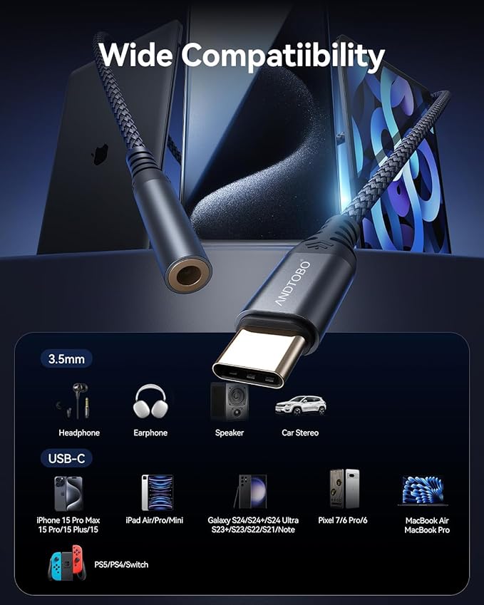 USB Type C to 3.5mm Female Headphone Jack Adapter,【2 Pack】Aux to USB C Audio Dongle Cable Cord for iPhone 17 Pro Max, iPhone 17 Air, iPhone 16 15 Pro Max Plus, iPad Pro, MacBook,Galaxy S24 S23 S22 S21