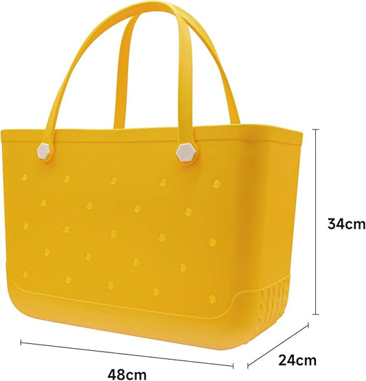 X-Large Waterproof Sandproof Rubber Beach Tote Bag with Zipper Pocket and Phone Kickstand Cup
