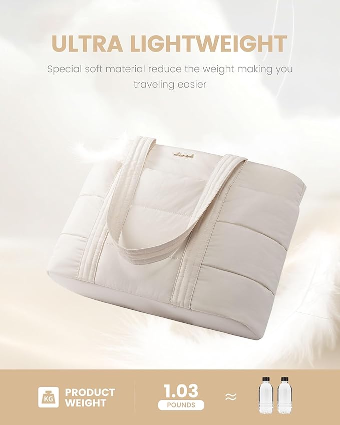 LOVEVOOK Tote Bag for Women, Large Puffer Work Tote Laptop Bag, Lightweight Travel Tote Bag with Zipper Gifts for Women