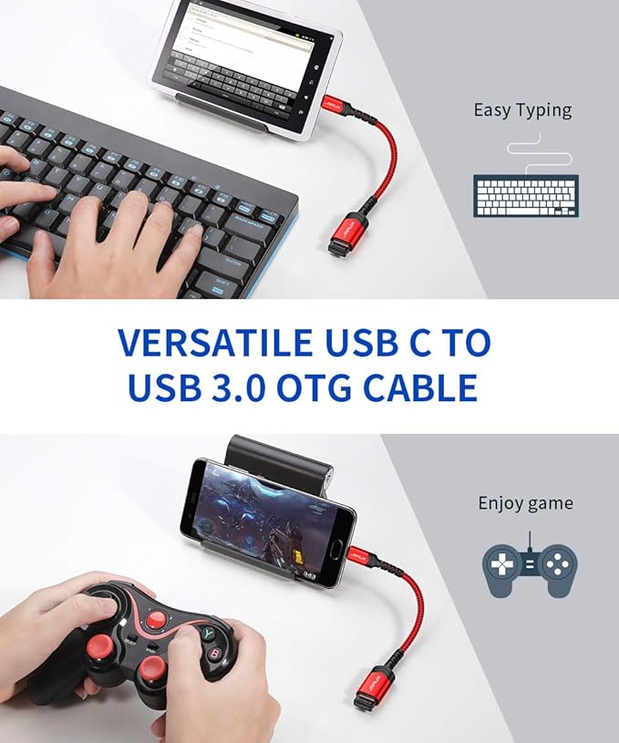 JSAUX USB C to USB Adapter [2 Pack], Type C 3.0 OTG Cable On The Go Type C Male to USB A Female Adapter Compatible with MacBook, iPhone 16 Pro Max/16 Plus/16e/15, Samsung Galaxy S25/S24/S23-Red