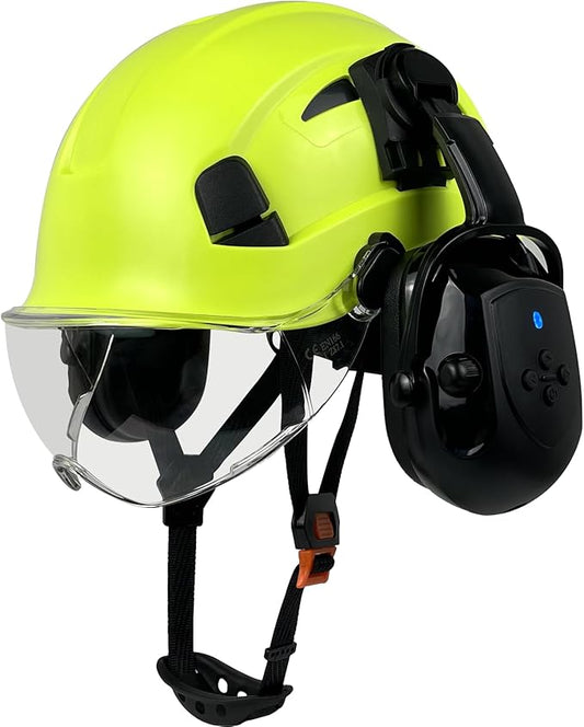 Hard Hats with Visor Bluetooth Ear Muffs Safety Helmet with Visors Mounted Safety Ear muff Hardhats Vented ANSI Z89.1 OSHA