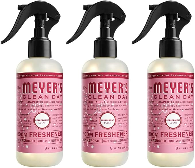 Mrs. Meyer's Room and Air Freshener Spray, Non-Aerosol Spray Bottle Infused with Essential Oils, Peppermint (8 Fl Oz (Pack of 3))
