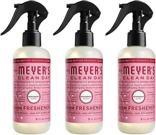Mrs. Meyer's Room and Air Freshener Spray, Non-Aerosol Spray Bottle Infused with Essential Oils, Peppermint (8 Fl Oz (Pack of 3))