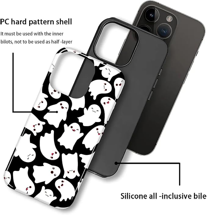 Case for iPhone 12 Pro Max Case,Halloween Ghosts Bats Design - Hybrid Dual Protection Silicone + Hard PC Shockproof Full Body Cover Slim Anti-Scratch Protective Case for Men Women