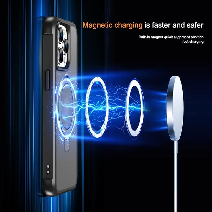 Compatible with iPhone 14 Pro Case with Invisible Magnetic O-Ring Stand Military-Grade Translucent Case for iPhone 14 Pro 6.1" [Compatible with Mag-Safe][Great Grip Feeling], Black