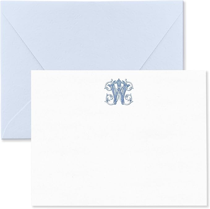 Classic 1 Letter Monogram Note Card and Envelope Stationery Set, Traditional Monogrammed Personalized Stationary in Choice of Set Size and Colors (Monogram Only)