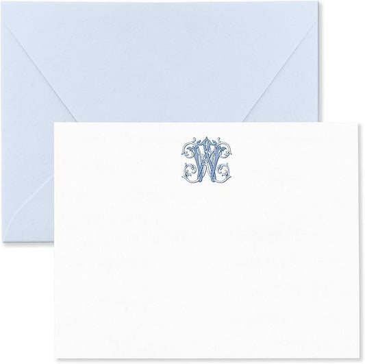 Classic 1 Letter Monogram Note Card and Envelope Stationery Set, Traditional Monogrammed Personalized Stationary in Choice of Set Size and Colors (Monogram Only)
