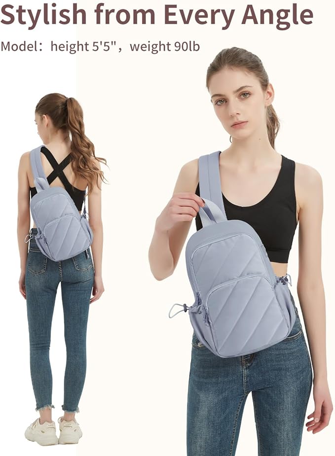 Wandering Nature Sling Bag for Women Lightweight Quilted Crossbody Bag Fits for 11" Tablet with Breathable Back Panel Anti Theft Pocket Padded Strap USB Charge Port, Ideal for Travel, Daily Use