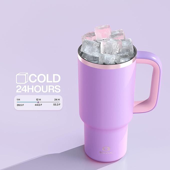 32 oz Tumbler with Handle and Straw: Stainless Steel Insulated Tumbler Keeps Cold for 24 Hours, Leakproof Travel Cup Fits in Cup Holder and BPA-Free, Mauve