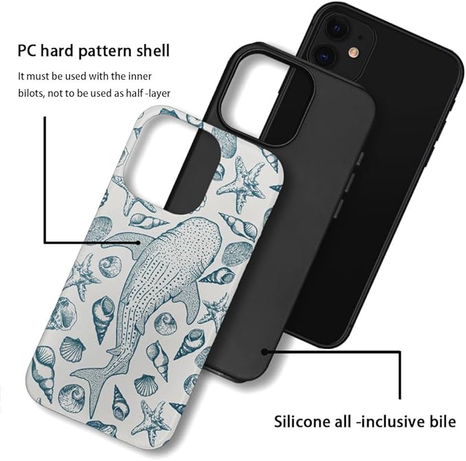 DAIZAG Case Compatible with iPhone 12,Fit Shockproof Cover for Women Girls,Beach Seashell Whale Ocean Aesthetic