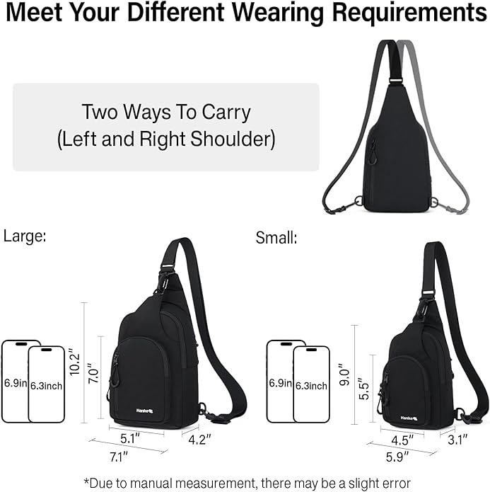 Hanke Crossbody Sling Bag for Women Men, Casual Cross Body Sling Bags, Lightweight Chest Bag for Outdoor Hiking Travel