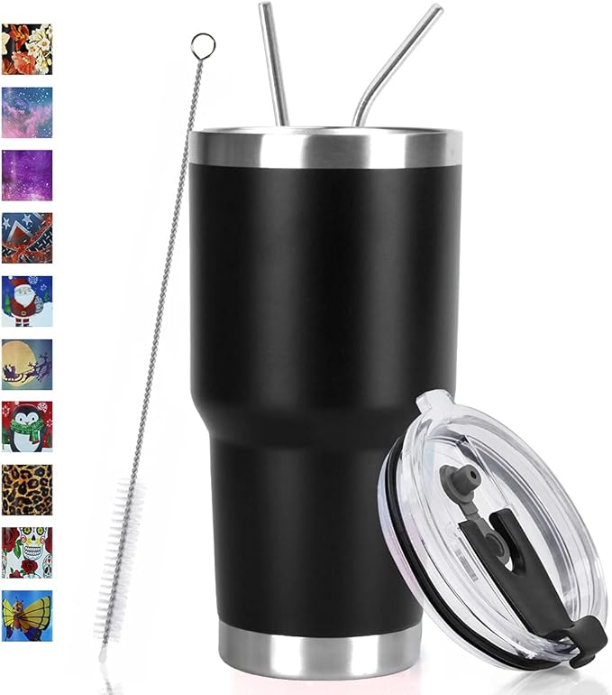 SYACOT 30oz Tumbler Double Wall Stainless Steel Vacuum Insulated Travel Mug with Splash-Proof Lid Metal Straw and Brush
