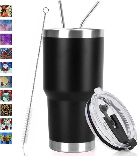 SYACOT 30oz Tumbler Double Wall Stainless Steel Vacuum Insulated Travel Mug with Splash-Proof Lid Metal Straw and Brush