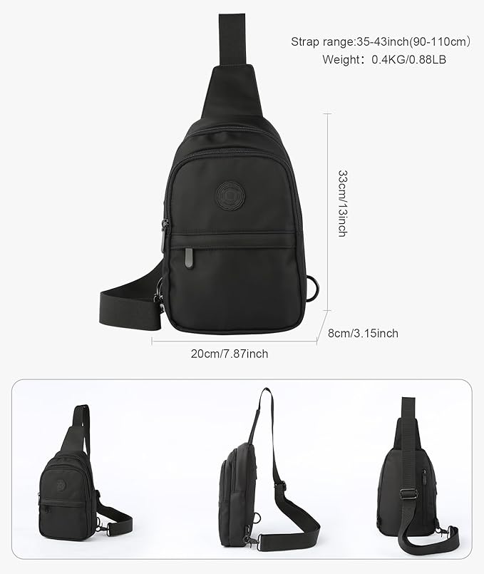 Sling Bag for men Small Crossbody Bags 5L Crossbody Sling Backpack Waterproof for Travel Hiking Commute (Black)