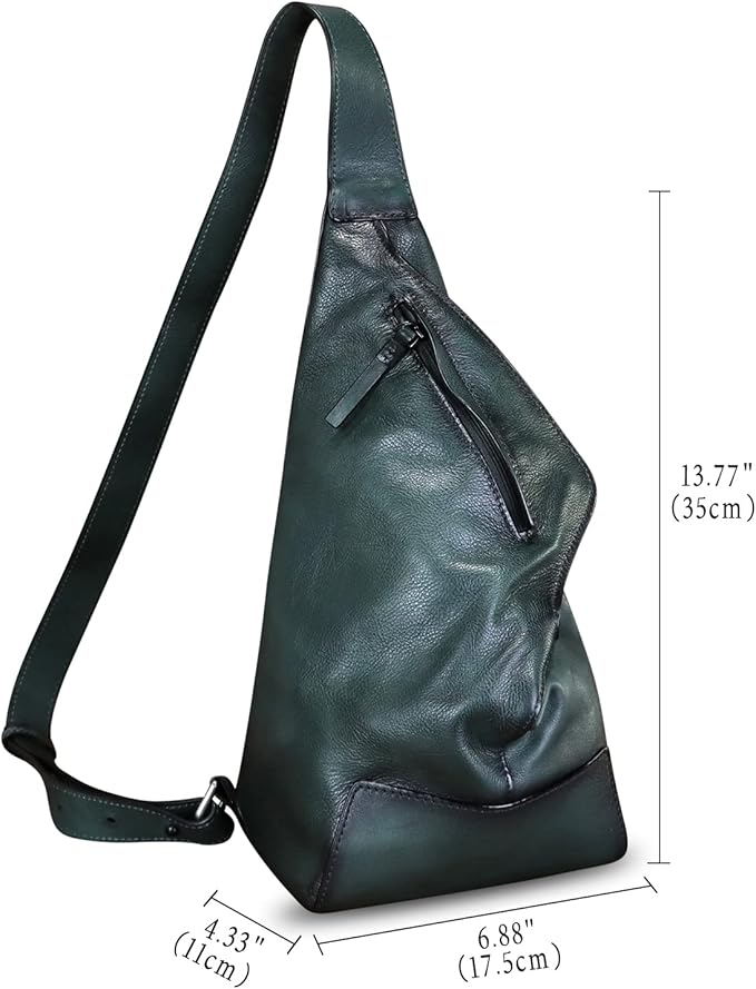 Genuine Leather Sling Bag for Men and Women Vintage Full Grain Leather Sling Purse Chest Daypack Over Shoulder Crossbody Bag (Gray)