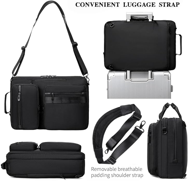 3 in 1 Laptop Bag for Men 17.3 Inch Laptop Backpack Computer Bag for Business/Work/Travel Convertible Backpack Messenger Shoulder Bag for Men Women Black