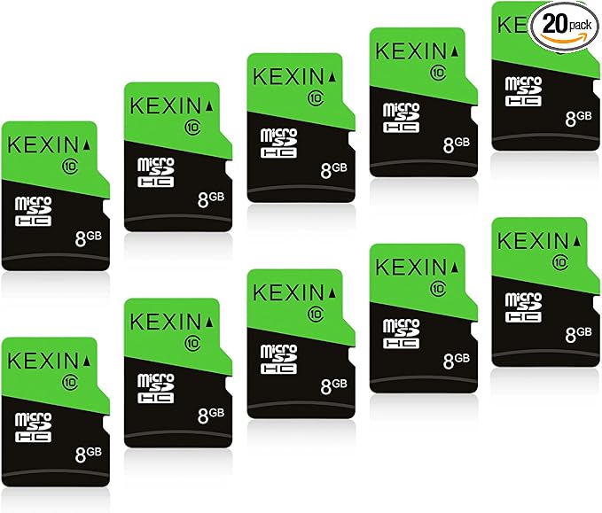KEXIN 8GB Micro SD Cards Bulk with SD Adapter microSDHC Memory Card UHS-I C10 20Pack Micro SD Cards Multipack Full HD TF Card for Smartphone Tablet Dash Cam Drone 8G 20Pack