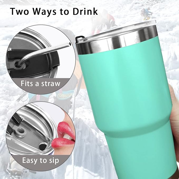 SYACOT 30oz Tumbler Double Wall Stainless Steel Vacuum Insulated Travel Mug with Splash-Proof Lid Metal Straw and Brush