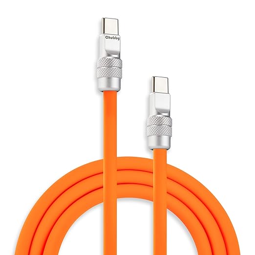 chubbycable Chubby 2.0 Fast Charging Cable Durable Soft Silicone USB C Cable 240W Extra Thick Charger Cord Compatible with iPhone 16/15 Series iPad, Orange, Type-C to Type-C, 8.2FT
