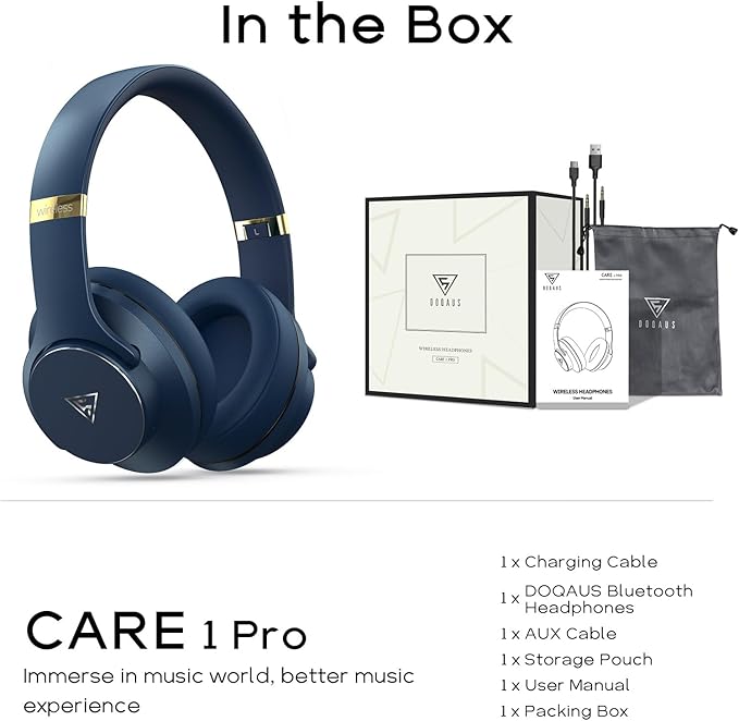 DOQAUS Bluetooth Headphones Over Ear Wireless Headphone, 90H Playtime and 3EQ Modes with Mic, HiFi Stereo Sound, Deep Bass, Memory Foam Cups, for Phone PC Travel Home Office