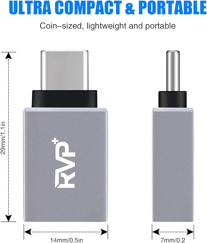 RVP+ USB-A Female to USB-C Male Adapter (5-Pack, Gray)