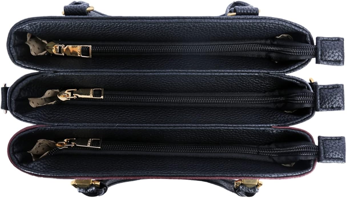 KKXIU Women Satchel Bags Handle Shoulder Handbags and Purses Pockets Zipper Leather Crossbody Bags