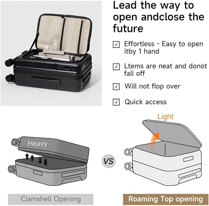 ROAMING Expandable 24-Inch Checked Luggage with Mute Brake Wheels Airline Approved Hard Shell Suitcases with Front Pocket Top Opening Luggage with TSA Lock for Short Business Travel, Black