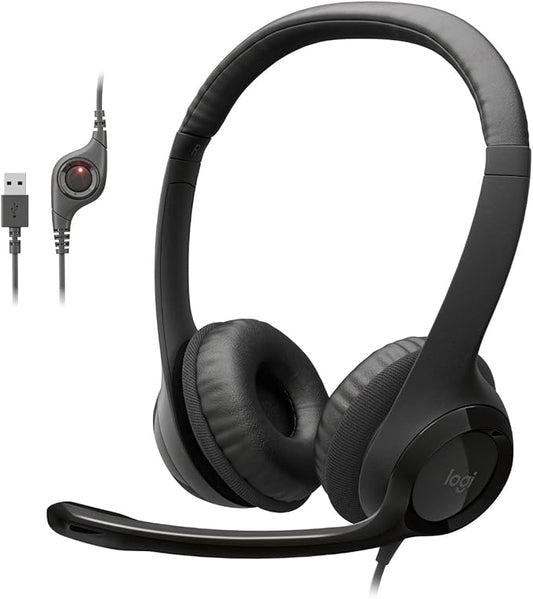 Logitech H390 Wired Headphones with Mic, USB Headset with Microphone for PC, Noise Cancelling Microphone for Video Meetings, Music, Gaming - Black