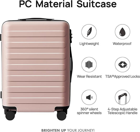 NINETYGO Medium Checked Luggage 24 Inch, Checking In Luggage with Smooth Spinner Wheels, Lightweight, Hard Shell PC Suitcase, Lightweight Travel Luggage, TSA Approved (Pink, Rhine Basic)