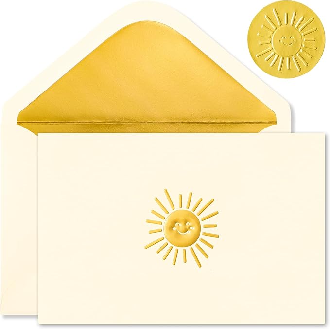 Crisky 50 Pack Smile Boho Sun Blank Cards and Envelopes 4x6, Embossed Gold Foil Blank Greeting Cards Bulk for Wedding, Bridal Shower, Baby Shower, Birthday Party Decoration Favors
