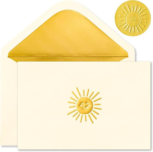 Crisky 50 Pack Smile Boho Sun Blank Cards and Envelopes 4x6, Embossed Gold Foil Blank Greeting Cards Bulk for Wedding, Bridal Shower, Baby Shower, Birthday Party Decoration Favors