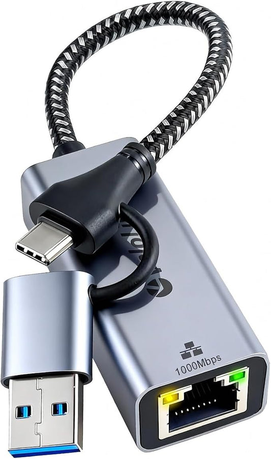 Ethernet to USB Adapter, 1Gbps USB to RJ45 Gigabit LAN, USB 3.0 Ethernet Adapter Compatibility 10/100/1000Mbps. Compatible with Laptops, PC, Mac OS, Linux and More