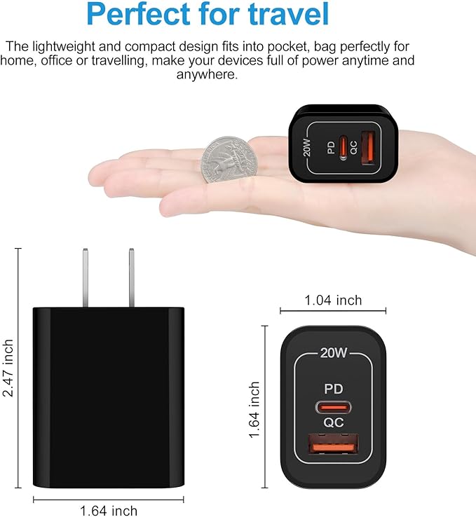 20W USB C Charger Cube,2-Pack Wall Plug Android Fast Charging Block, 2-Port PD+QC Power Adapter Type C Box for Samsung Galaxy S25 Ultra/S25 Plus/S24/S23/Watch Ultra 7/A36/A16/A26,iPhone 16e,Pixel 9A